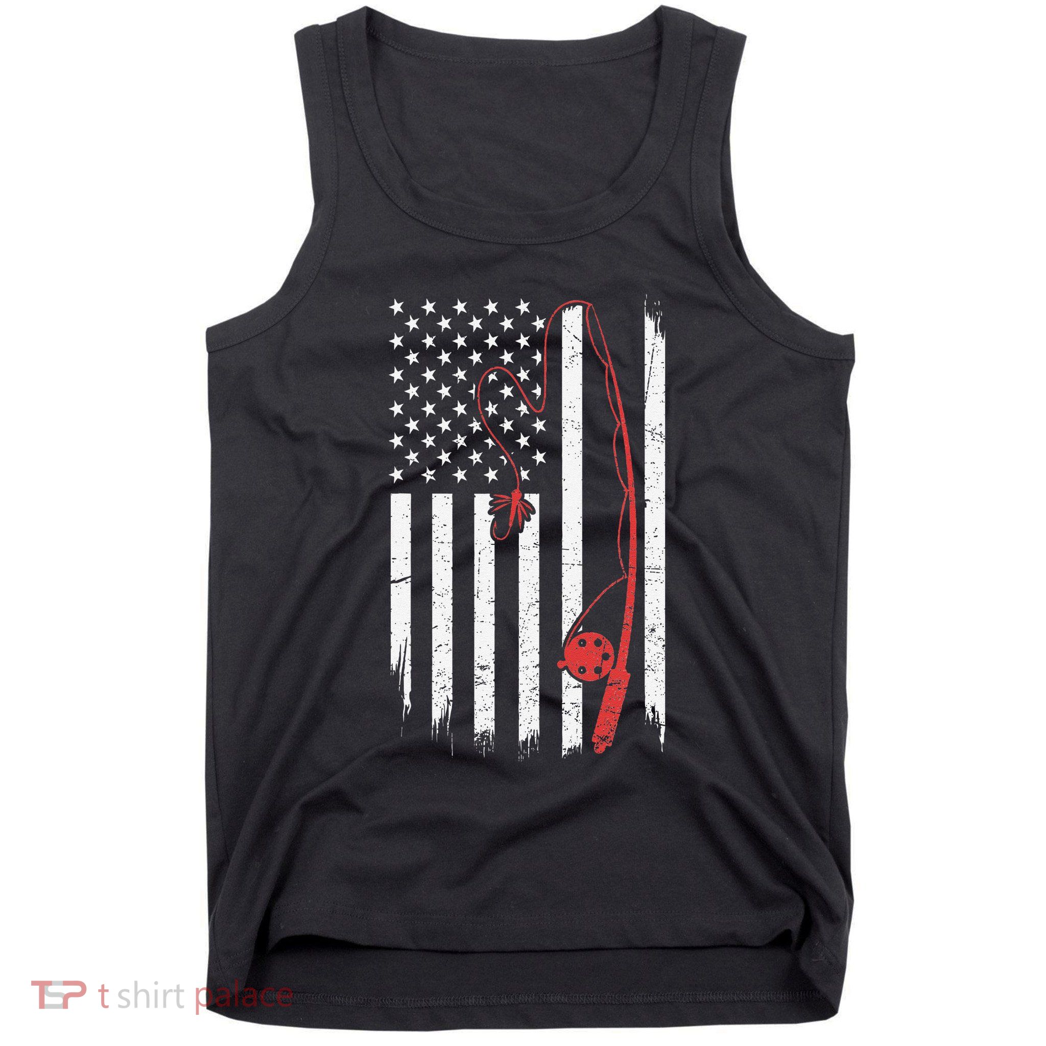 Lure Fishing Rod Flag American Usa Patriotic Fisherman Tank Top