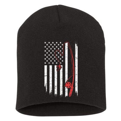 Lure Fishing Rod Flag American Usa Patriotic Fisherman Short Acrylic Beanie