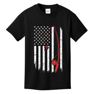 Lure Fishing Rod Flag American Usa Patriotic Fisherman Kids T-Shirt