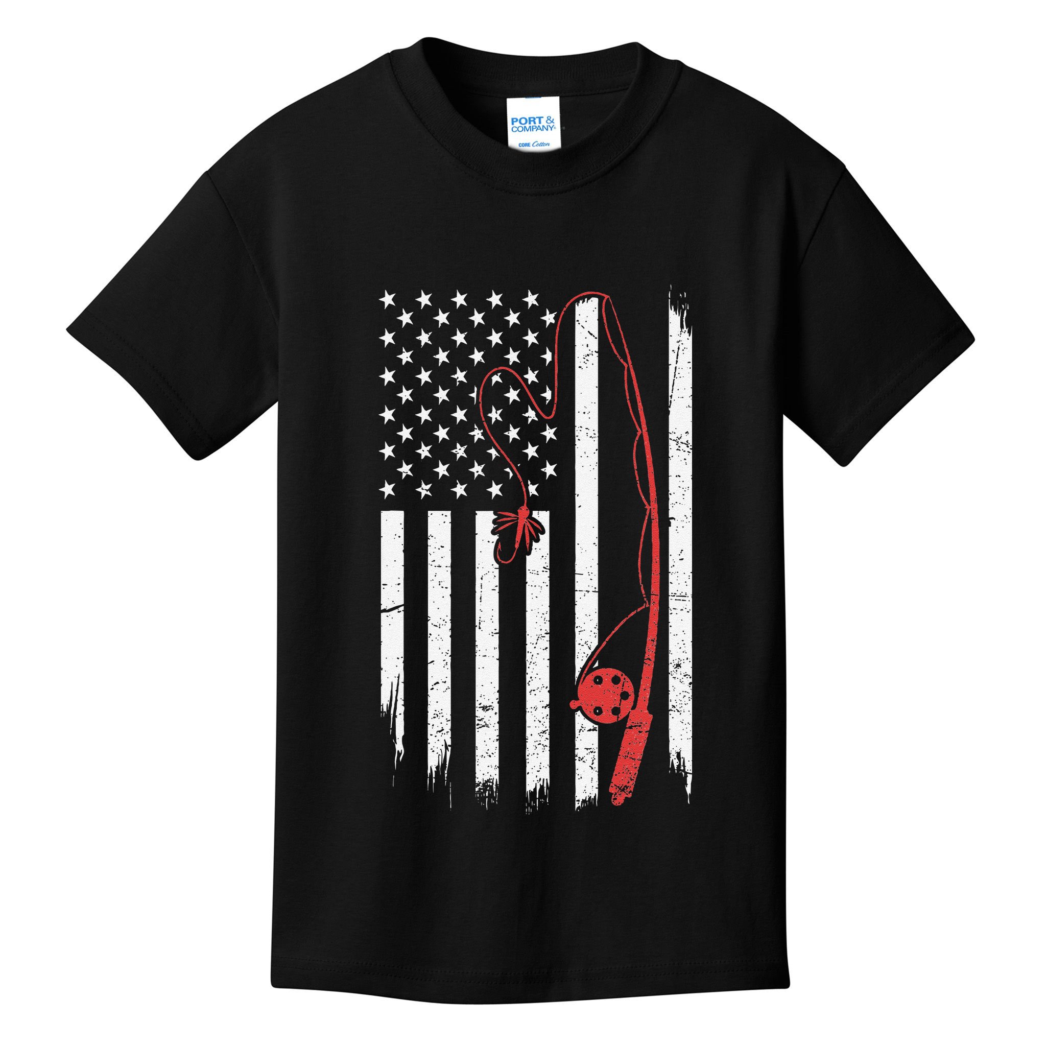 Lure Fishing Rod Flag American Usa Patriotic Fisherman Kids T-Shirt