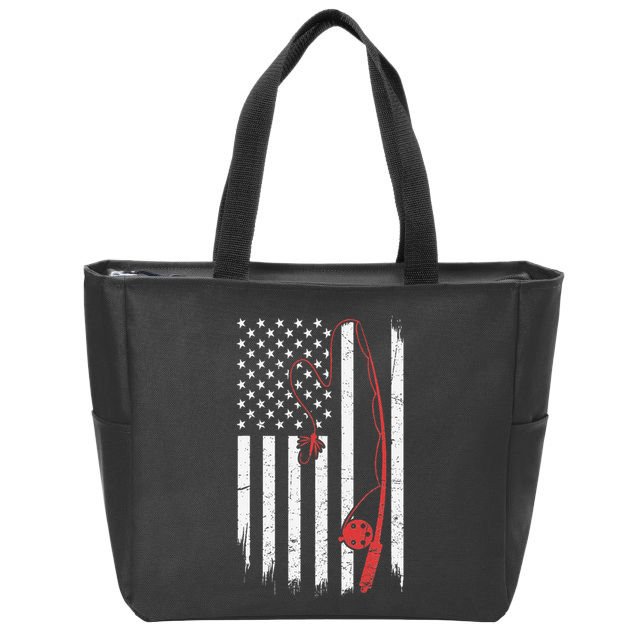 Lure Fishing Rod Flag American Usa Patriotic Fisherman Zip Tote Bag