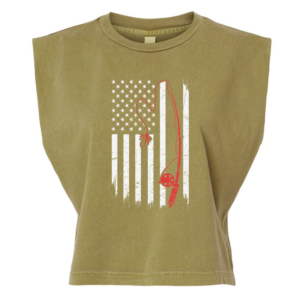 Lure Fishing Rod Flag American Usa Patriotic Fisherman Garment-Dyed Women's Muscle Tee
