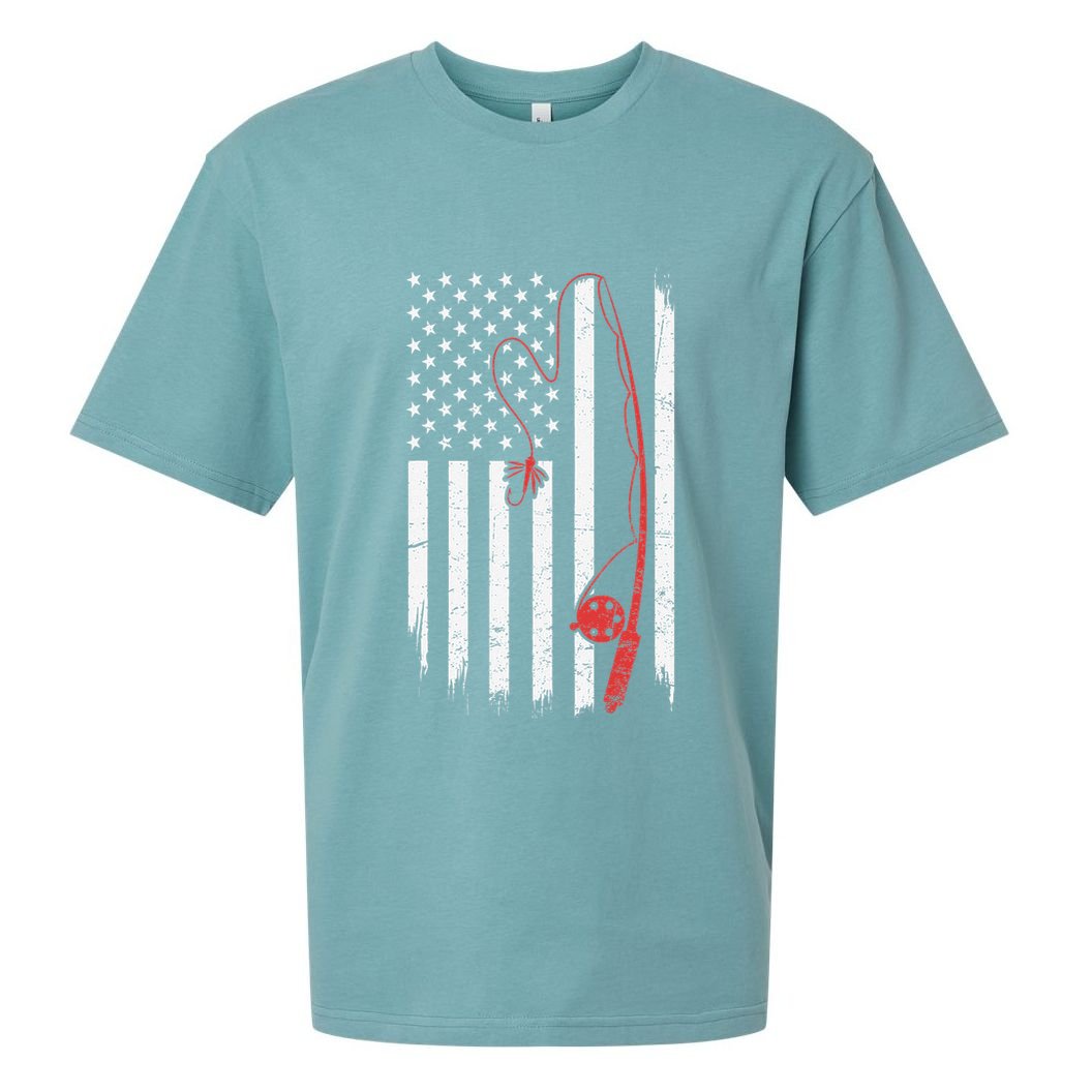 Lure Fishing Rod Flag American Usa Patriotic Fisherman Sueded Cloud Jersey T-Shirt