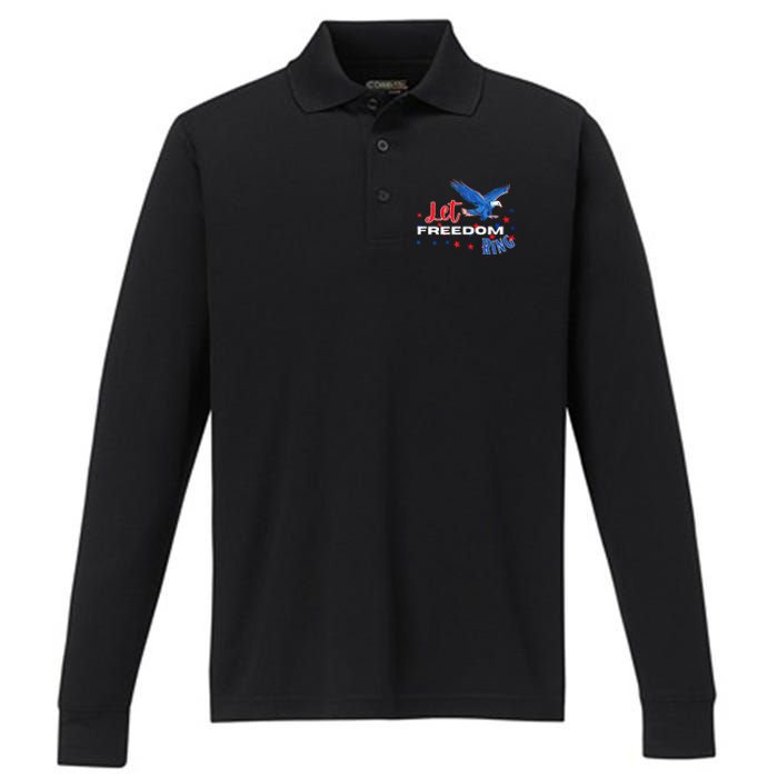 Let Freedom Ring Bald Eagle Patriotic Independence Day  Performance Long Sleeve Polo