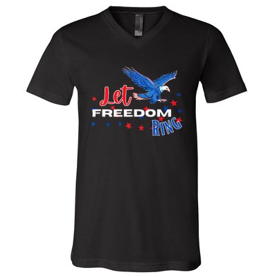 Let Freedom Ring Bald Eagle Patriotic Independence Day  V-Neck T-Shirt