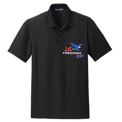 Let Freedom Ring Bald Eagle Patriotic Independence Day  Dry Zone Grid Polo