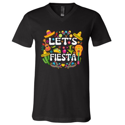 Let's Fiesta Shirt - Cinco De Mayo Tee Mexican Guitar Fiesta V-Neck T-Shirt