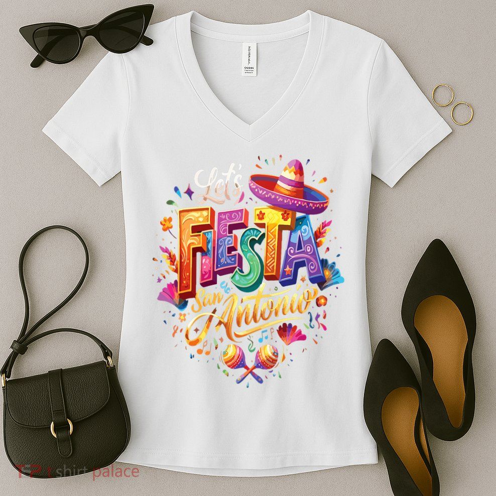 Let's Fiesta San Antonio Texas Cinco De Mayo Mexican Party  Women's V-Neck T-Shirt