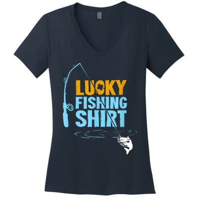 Lucky Fishing Shirt For A Fisherman Fishing Fishrod Fisherman Lucky Fishing Women's V-Neck T-Shirt