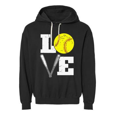 Love Funny Softball Player Garment-Dyed Fleece Hoodie