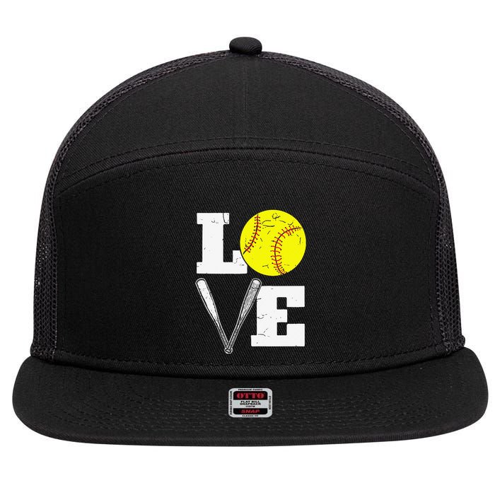 Love Funny Softball Player 7 Panel Mesh Trucker Snapback Hat