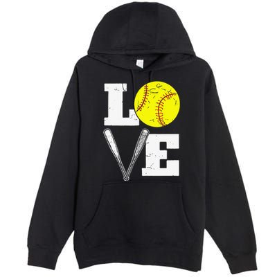 Love Funny Softball Player Premium Pullover Hoodie