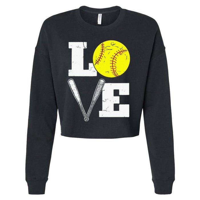 Love Funny Softball Player Cropped Pullover Crew