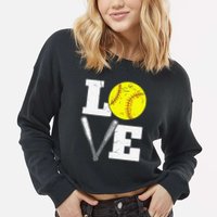 Love Funny Softball Player Cropped Pullover Crew