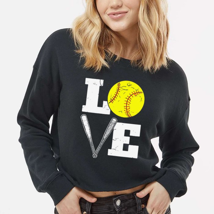 Love Funny Softball Player Cropped Pullover Crew