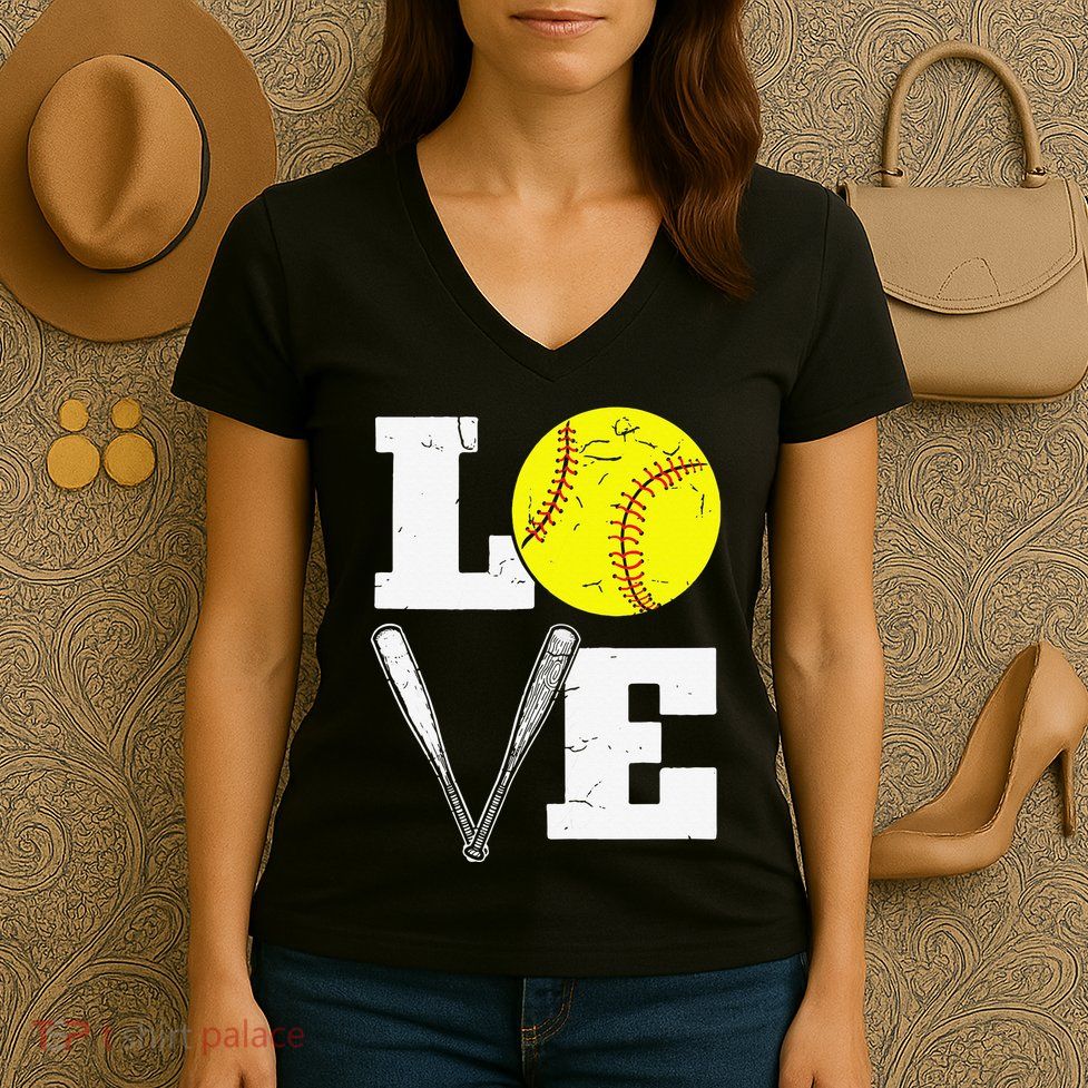Love Funny Softball Player Women's V-Neck T-Shirt