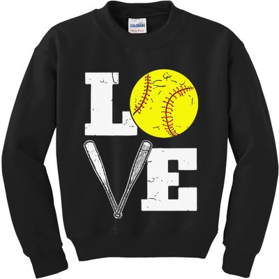 Love Funny Softball Player Kids Sweatshirt