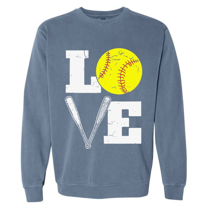Love Funny Softball Player Garment-Dyed Sweatshirt