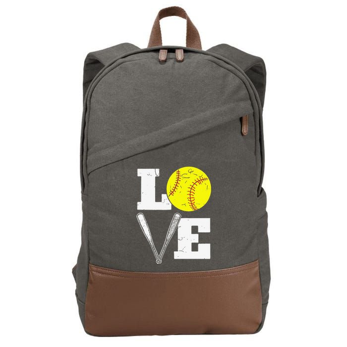 Love Funny Softball Player Cotton Canvas Backpack