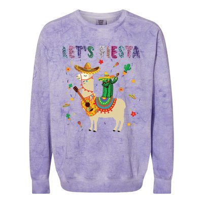 Lets Fiesta Sombrero Llamas Cactus Mexican Cinco De Mayo Colorblast Crewneck Sweatshirt