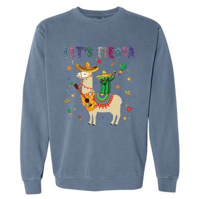 Lets Fiesta Sombrero Llamas Cactus Mexican Cinco De Mayo Garment-Dyed Sweatshirt