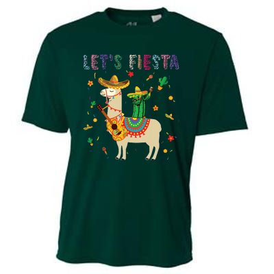 Lets Fiesta Sombrero Llamas Cactus Mexican Cinco De Mayo Cooling Performance Crew T-Shirt