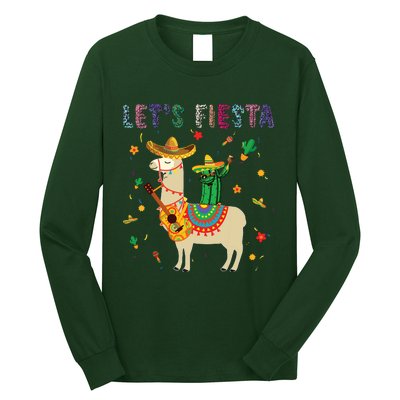 Lets Fiesta Sombrero Llamas Cactus Mexican Cinco De Mayo Long Sleeve Shirt