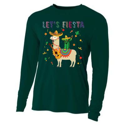 Lets Fiesta Sombrero Llamas Cactus Mexican Cinco De Mayo Cooling Performance Long Sleeve Crew