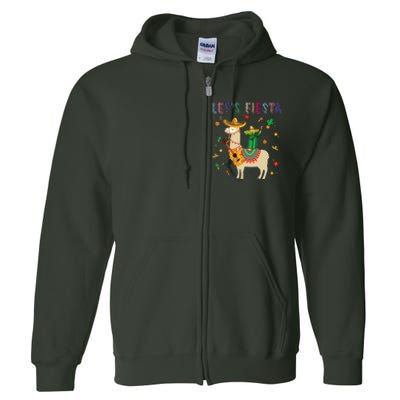 Lets Fiesta Sombrero Llamas Cactus Mexican Cinco De Mayo Full Zip Hoodie