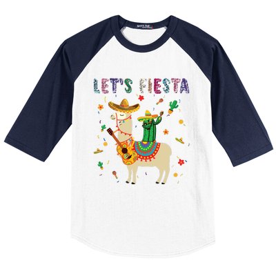 Lets Fiesta Sombrero Llamas Cactus Mexican Cinco De Mayo Baseball Sleeve Shirt