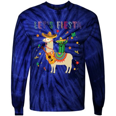 Lets Fiesta Sombrero Llamas Cactus Mexican Cinco De Mayo Tie-Dye Long Sleeve Shirt