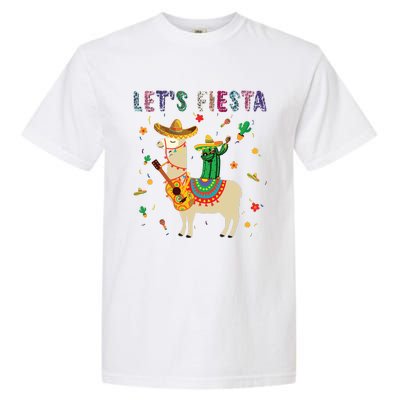 Lets Fiesta Sombrero Llamas Cactus Mexican Cinco De Mayo Garment-Dyed Heavyweight T-Shirt