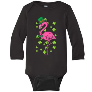 Leprechaun Flamingo Shamrock St Patricks Day Animal Gifts Baby Long Sleeve Bodysuit