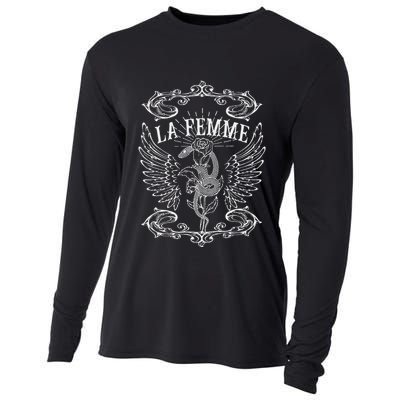 La Femme Snake And Rose Dark Art Cooling Performance Long Sleeve Crew