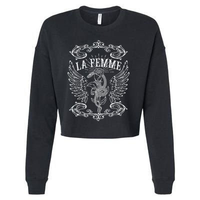 La Femme Snake And Rose Dark Art Cropped Pullover Crew