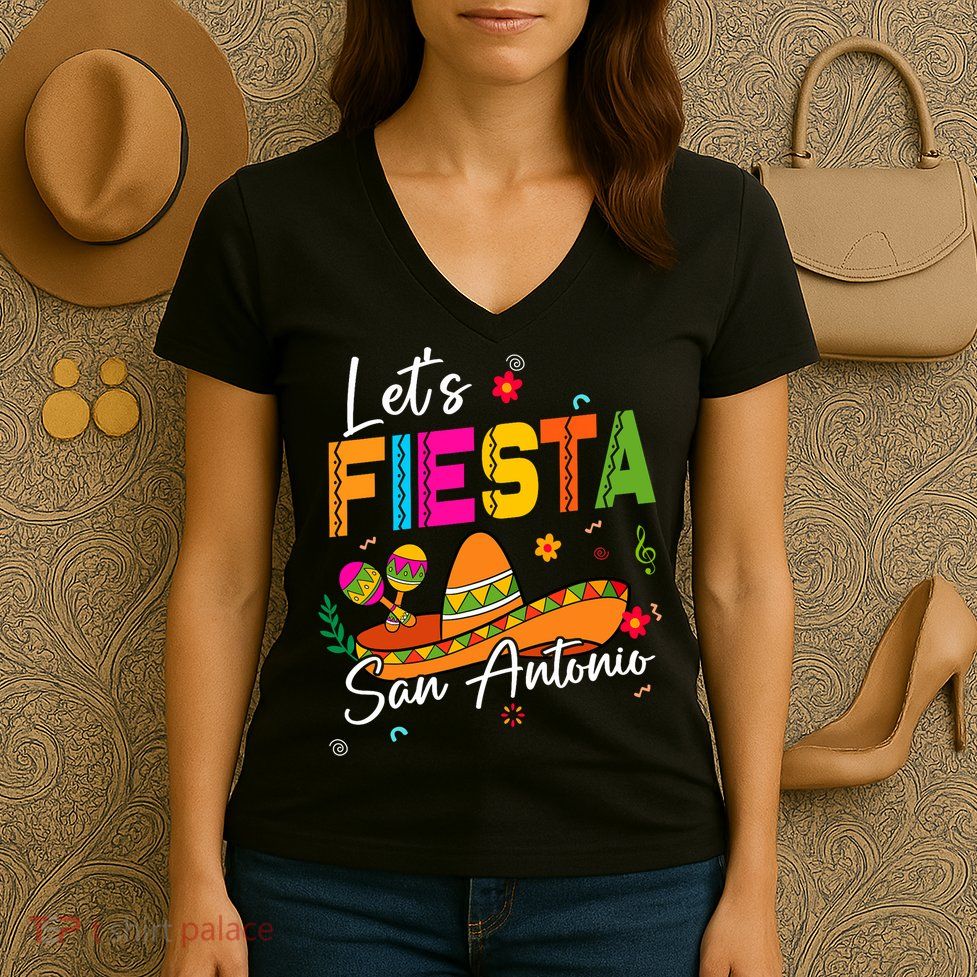 Let's Fiesta San Antonio Texas Cinco De Mayo Mexican Party  Women's V-Neck T-Shirt