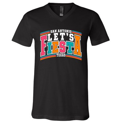 Lets Fiesta San Antonio Texas Mexican Party V-Neck T-Shirt