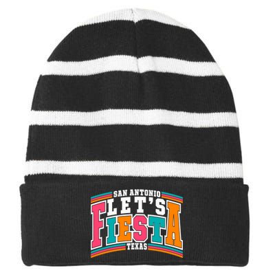 Lets Fiesta San Antonio Texas Mexican Party Striped Beanie with Solid Band