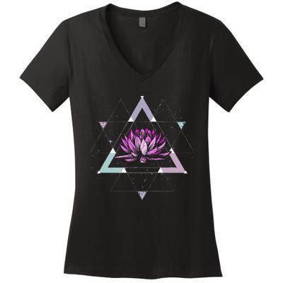 Lotus Flower Sacred Geometry Yoga Meditation Spiritual Zen Women's V-Neck T-Shirt