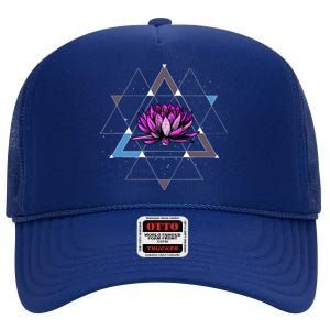 Lotus Flower Sacred Geometry Yoga Meditation Spiritual Zen High Crown Mesh Back Trucker Hat