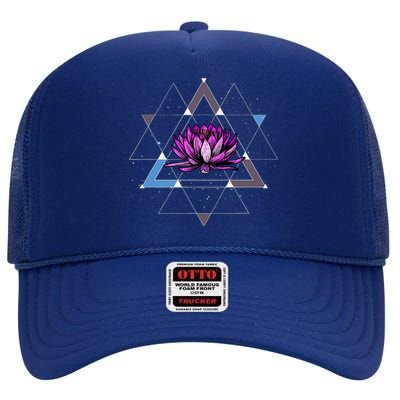 Lotus Flower Sacred Geometry Yoga Meditation Spiritual Zen High Crown Mesh Back Trucker Hat