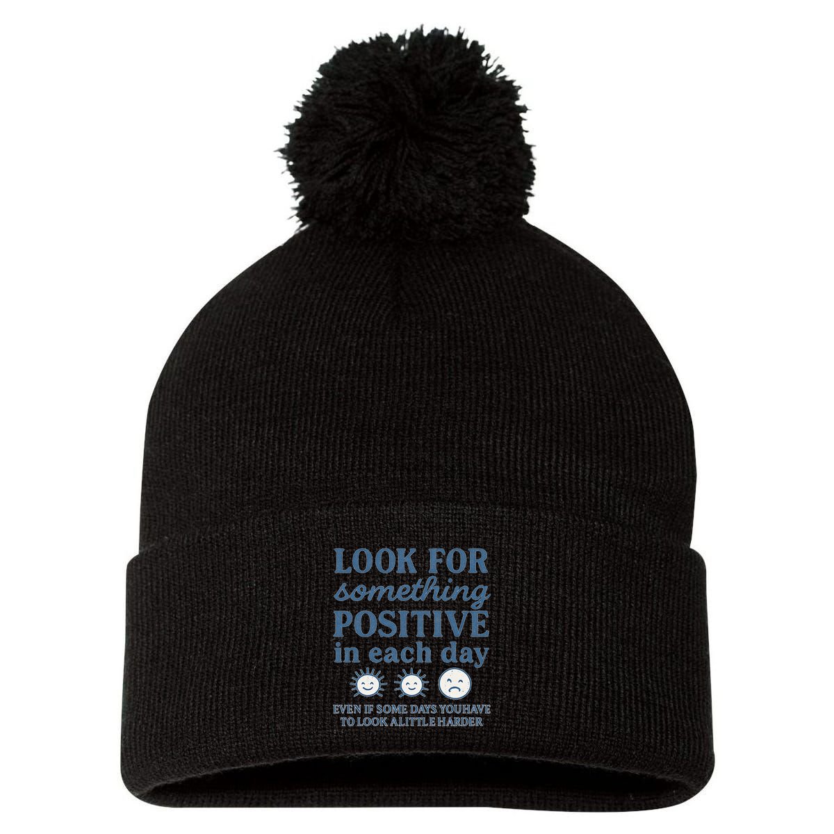 Look for Something Positive in Each Day Pom Pom 12in Knit Beanie