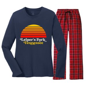 Leiper's Fork Tennessee Retro Sunset Nashville Women's Long Sleeve Flannel Pajama Set 