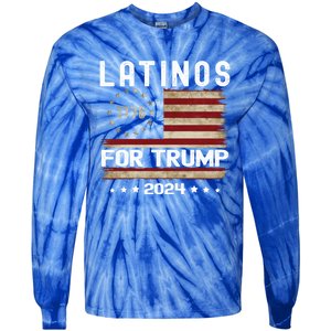 Latinos For Trump 2024 Funny Election Usa Flag Meaningful Gift Tie-Dye Long Sleeve Shirt