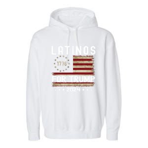 Latinos For Trump 2024 Funny Election Usa Flag Meaningful Gift Garment-Dyed Fleece Hoodie