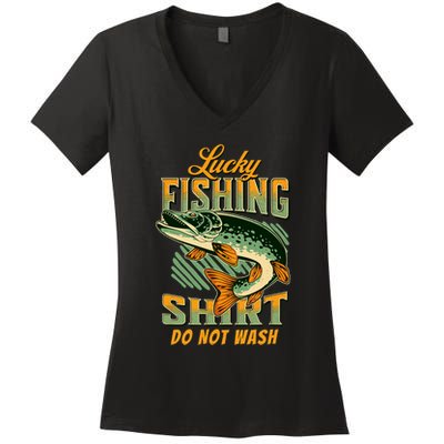 Lucky Fishing Tee Do Not Wash Vintage Fishing Lover Women's V-Neck T-Shirt