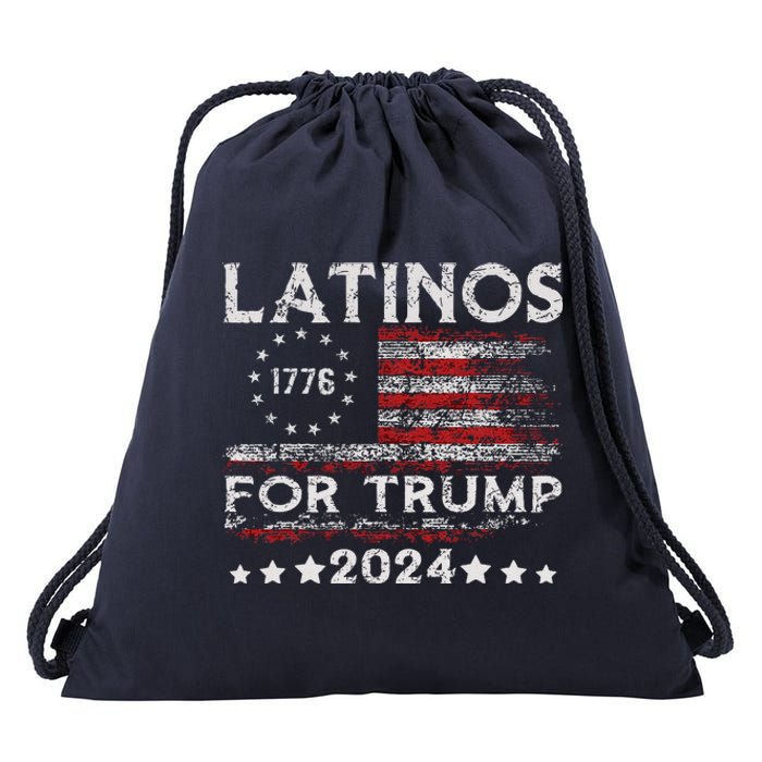 Latinos For Trump 2024 Funny Election Usa Flag Drawstring Bag