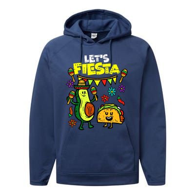 Lets Fiesta Taco Avocado Funny Cinco De Mayo Mexican Party Performance Fleece Hoodie