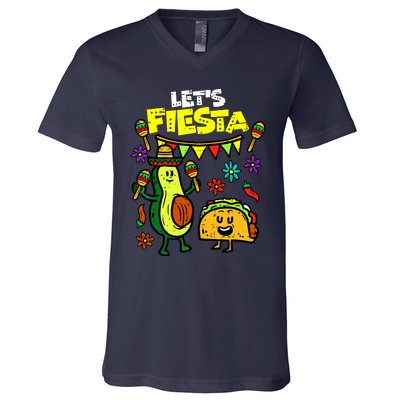 Lets Fiesta Taco Avocado Funny Cinco De Mayo Mexican Party V-Neck T-Shirt