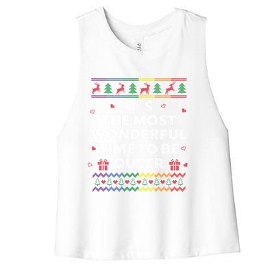 Lgbt Funny Ugly Christmas Style Queer Gay Lesbian Great Gift Women's Racerback Cropped Tank